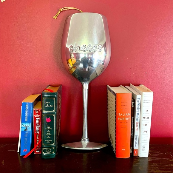 Vintage Pier 1 Imports 20” Stainless Steel Etched ‘Cheers’ Wine Glass Wall Decor - Picture 2 of 13